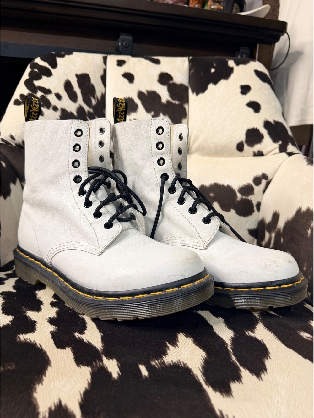 Dr. Martens Pascal White Leather Lace-Up Boots Size 8 US